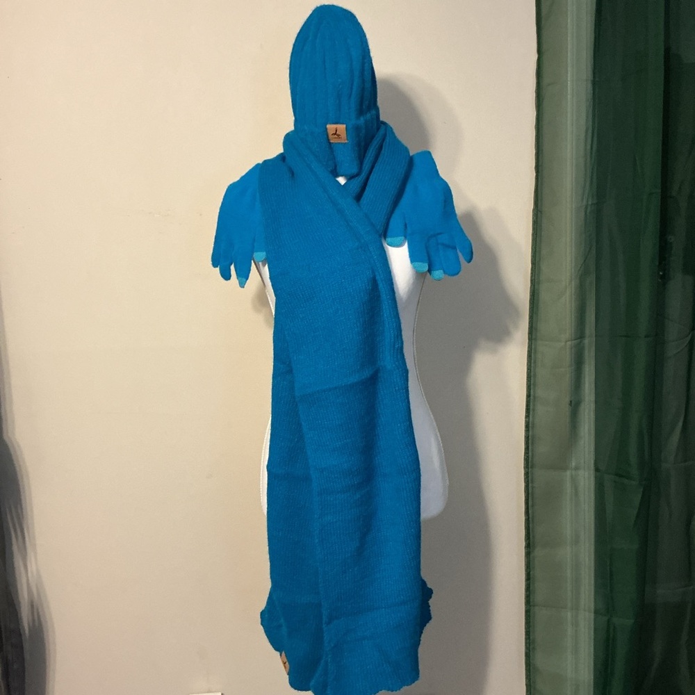 Blue Knit Scarf and Hat Set